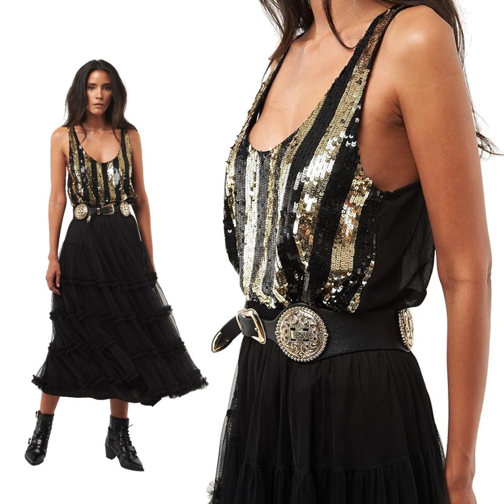 SETA 'Spark' Black & Gold Sequin Mesh Tank / NWT - Picture 2 of 8
